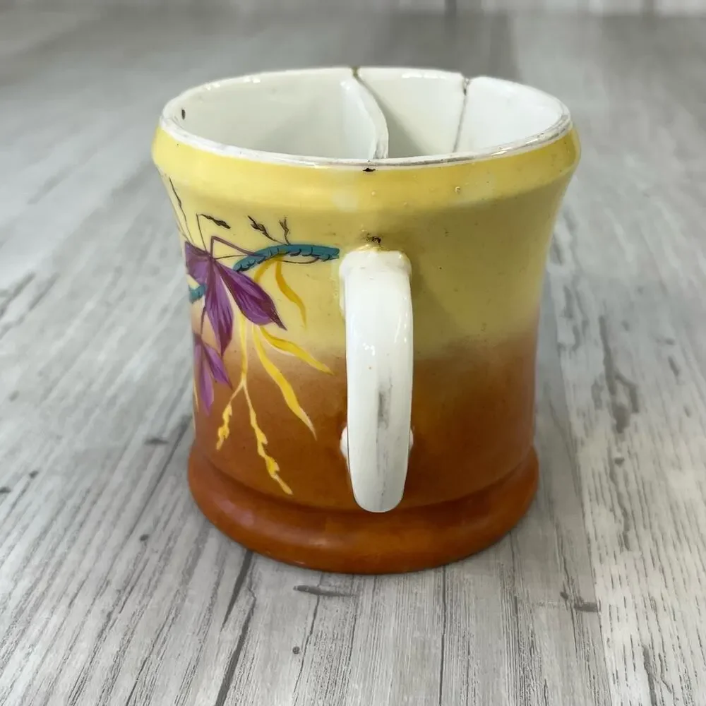 Vintage Yellow Orange Floral Bouquet Shaving Mug Cup Decor